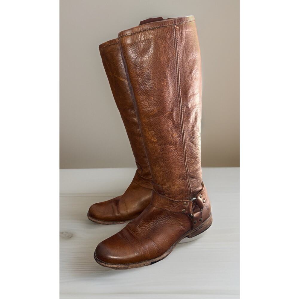 Womens Frye Phillip Harness Tall Riding Boots Brown leather Sz 9 B